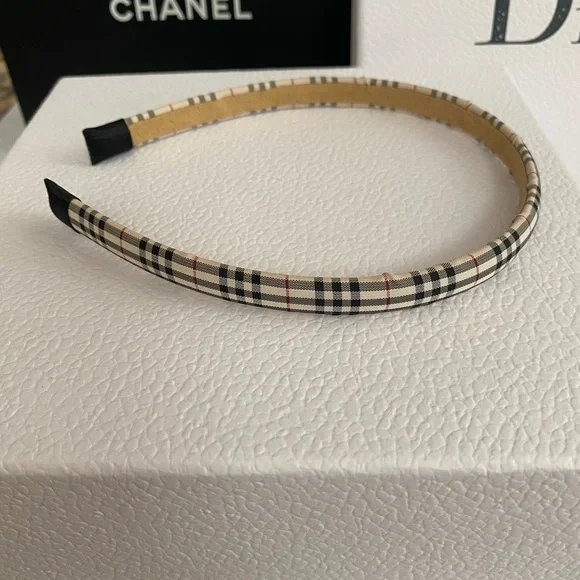 Classic Burberry Ribbon Plaid Beige Headband - Picture 3 of 6